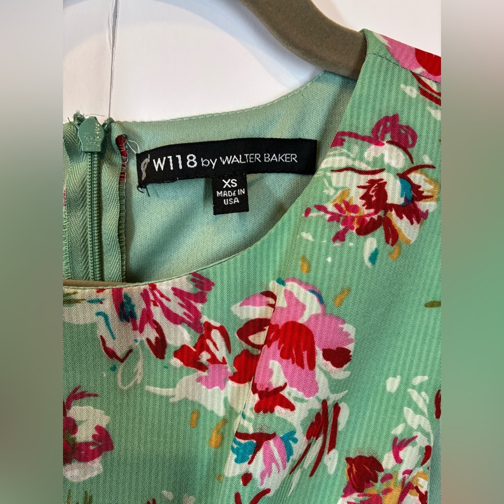 W118 by Walter Baker Mint Green Floral Fit & Flare Sleeveless Dress Size XS - Picture 3 of 7